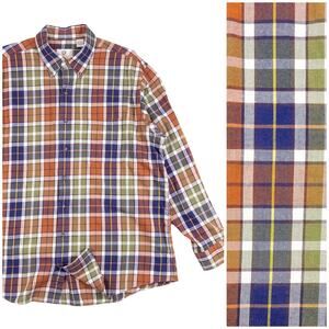 Viyella Cotton Wool Button Up Shirt Mens XL Plaid Orange Purple Green Flannel